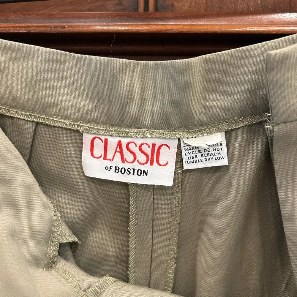 Classic of Boston Olive Green Wide-Leg Pants with Button Side Detail